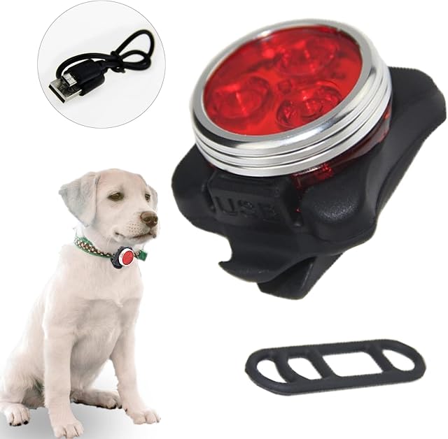Dog Collar Light LED Pet Clip-on Light up Dog Collar Flashing Light Cat Glowing Tag Dogs Walking Safety Lights for Dark Night Flash Pendant USB Charging with 4 Light Modes