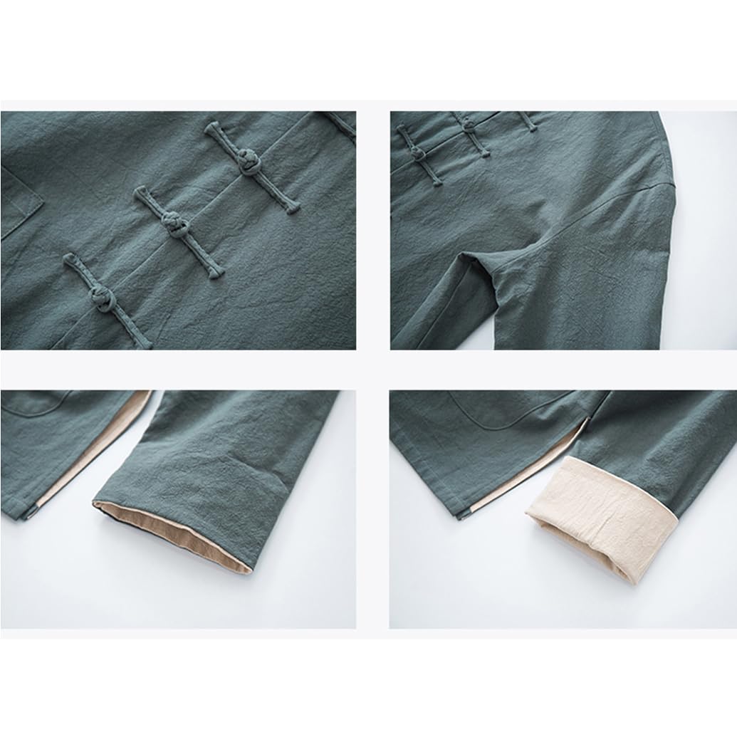 MENS Martial Arts Kung Fu Giacca Sciolta Abito Da Tangami Abiti Tradizionali Cinesi, Abiti Da Kung Fu a Manica Lunga Uniforme Di Meditazione Zen Tai Chi Abiti blue1-7XL