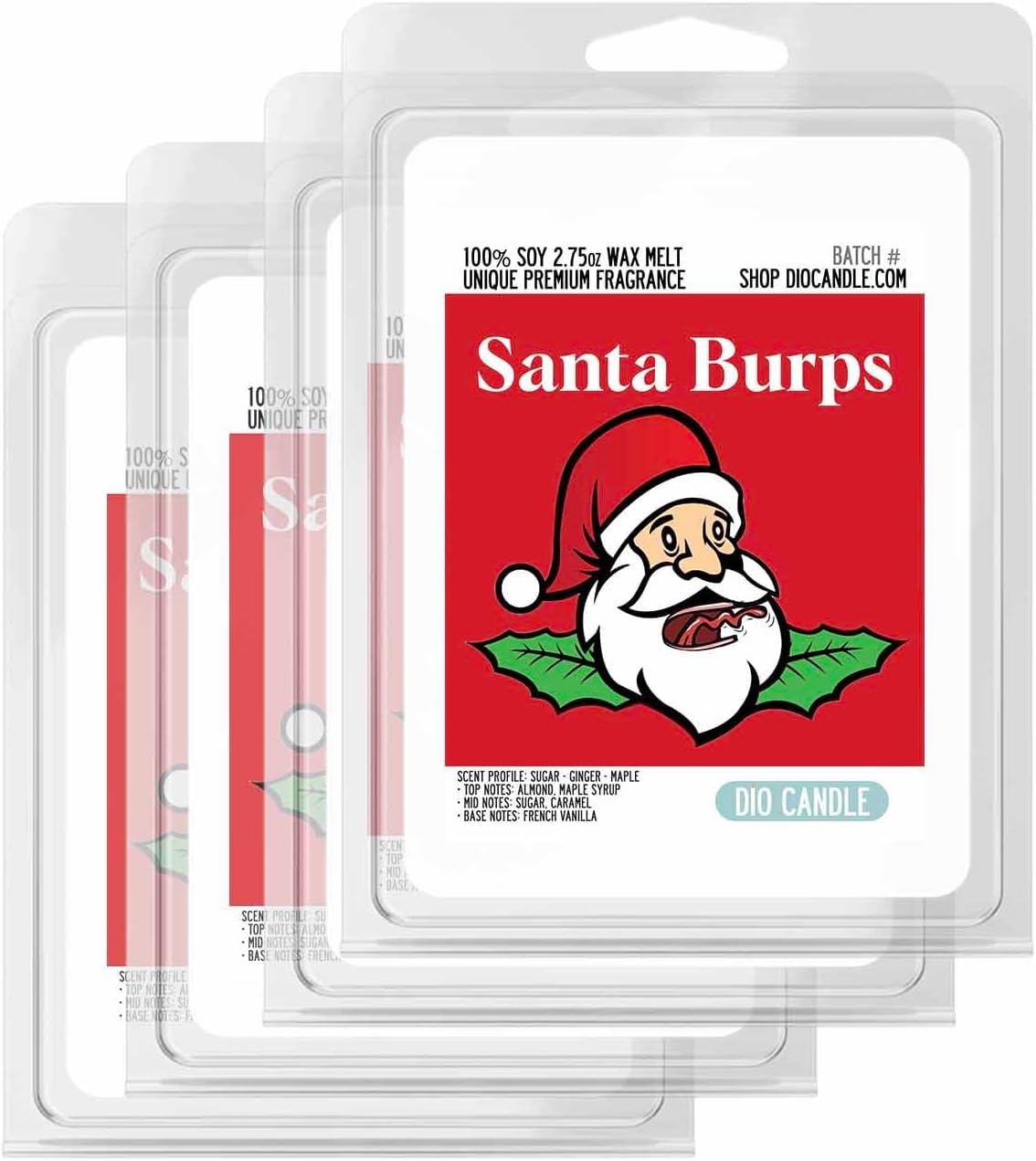 Santa Burps Scented Wax Melts - Smells Like Sugar - Ginger - Maple - 100% Naturally Vegan Soy and Premium Fragrance | Great Gift | Handmade in Denver, Colorado (4 Pack Wax Melts)