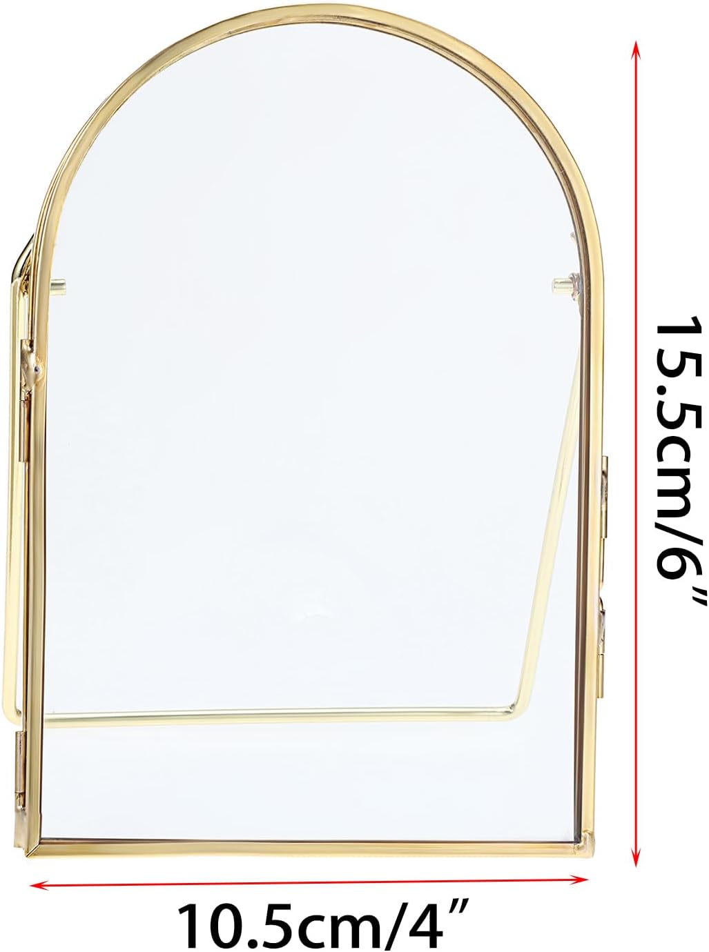 JUXYES Tabletop Double Glass Brass Frame for Pressed Flowers, Arch Double Sided Glass Frame Gold Floating Artwork Display Frames for Photo, Picture, Dried Pressed Flower, etc, 4x6 Inches