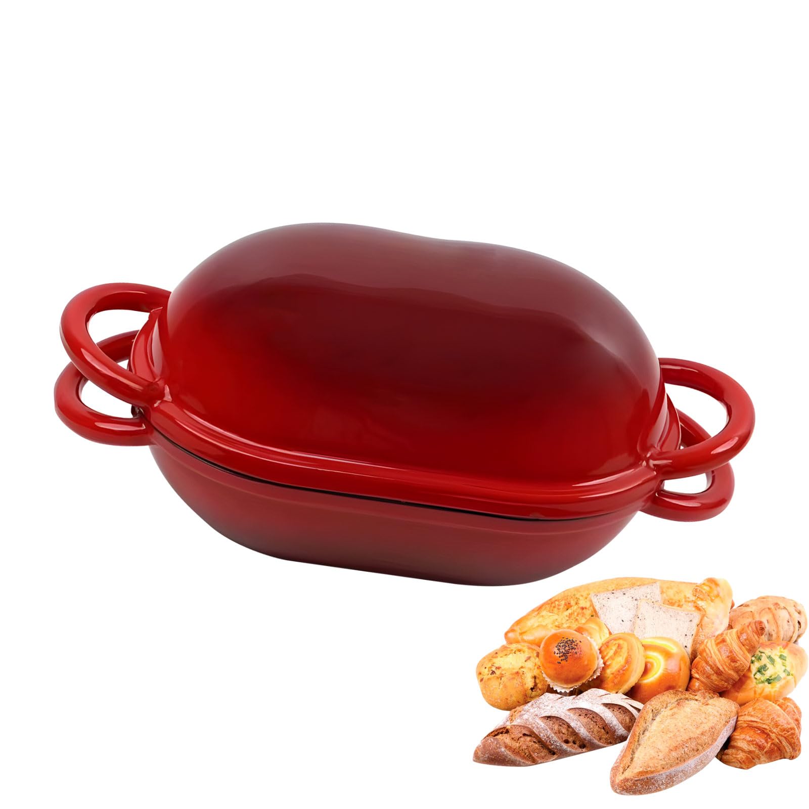 Elnwnnkc Enameled Cast Iron Oval Dutch Oven for Bread Baking with Even Heat Distribution Kitchen Cooking Equipment Cast Iron Enameled Bread Pot Sourdough Baking Pot Round Dutch Oven