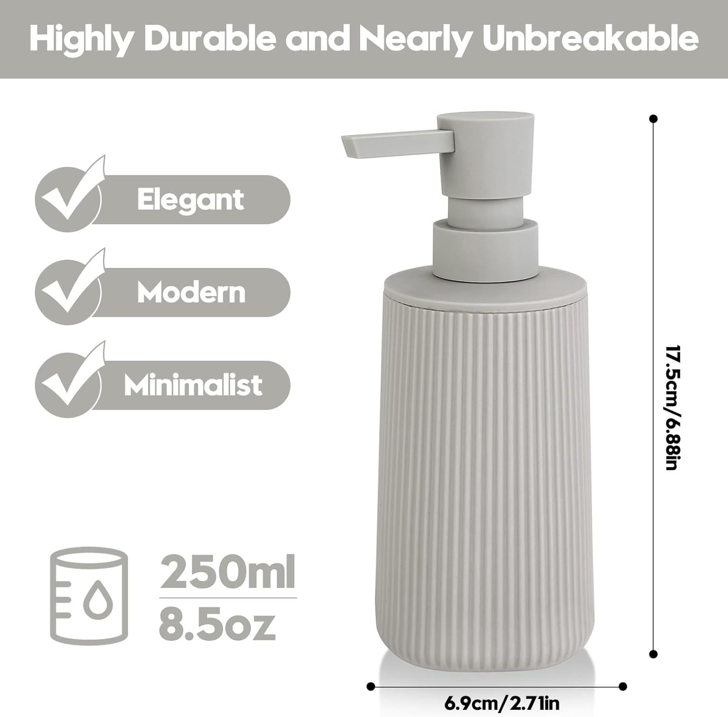 Small Soap Dispenser for Bathroom and Kitchen, Modern Farmhouse Striped Style Plastic Hand Soap Dish Soap Dispenser with Pump Matte Beige - Image 6