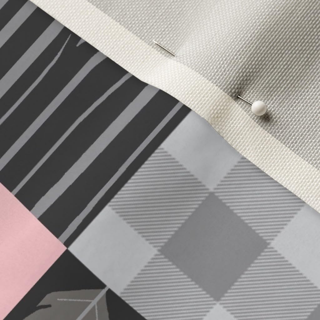 Spoonflower Fabric - Pink Moose Rotated Wholecloth Patchwork Quilt Grey Girl Printed on Upholstery Velvet Fabric Fat Quarter - Upholstery Home Decor Bottomweight Apparel