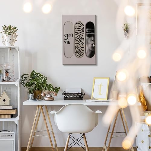 Miniatura 5 de Arte de pared de cebra de moda, diseño de monopatín C'est La Vie con afirmaciones positivas, póster estético retro de lujo, impresión en lienzo para