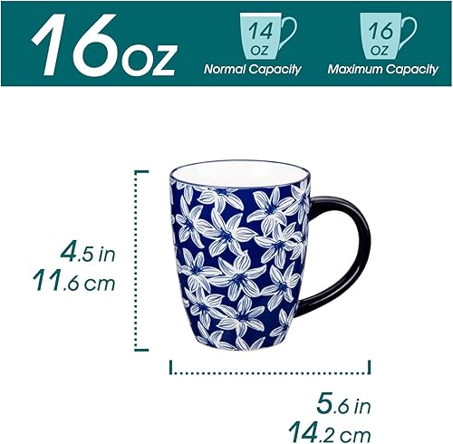 Miniatura 2 de vancasso SELENE - Juego de 6 tazas de café grandes de porcelana de 16 onzas con asa, taza de té de cerámica para capuchino, café con leche, té,