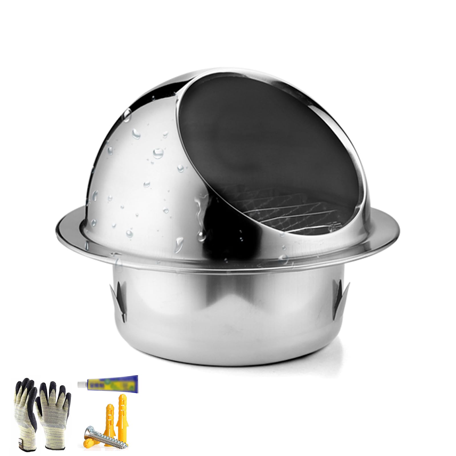OYSKGNCMW 304 Stainless Steel Hood Chimney Cowl,Anti Downdraught Chimney Cap,Range Hood Exhaust Pipe Exterior Wall Air Outlet Round Air Vent Cowl Cap,Grille with Louvres,for Flue Pipe (180mm/7.1in)