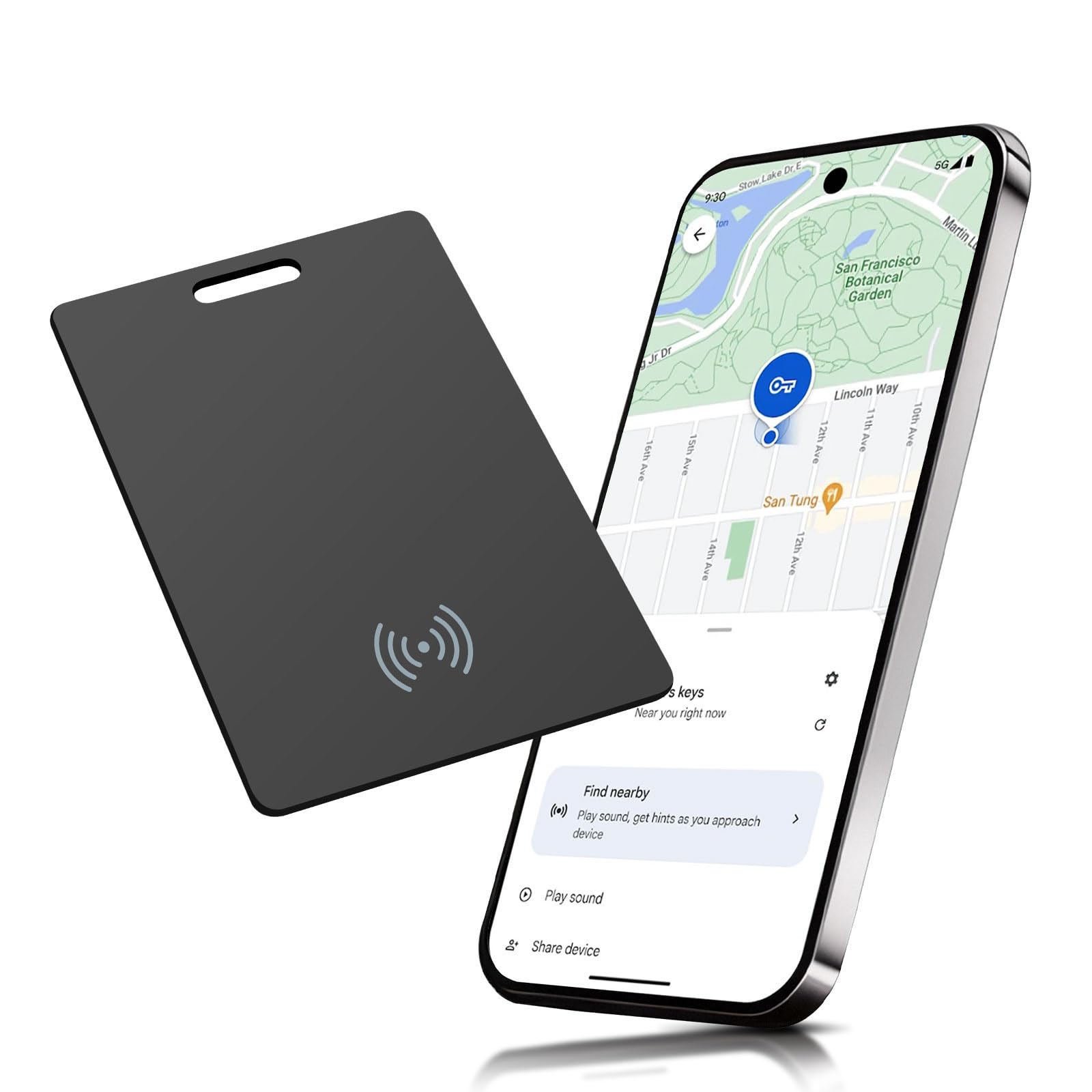 Android Wallet Tracker Karte Dünn Kabellos Wiederaufladbar - Google Find My Device Kompatibel (Nur Android) Schwarz