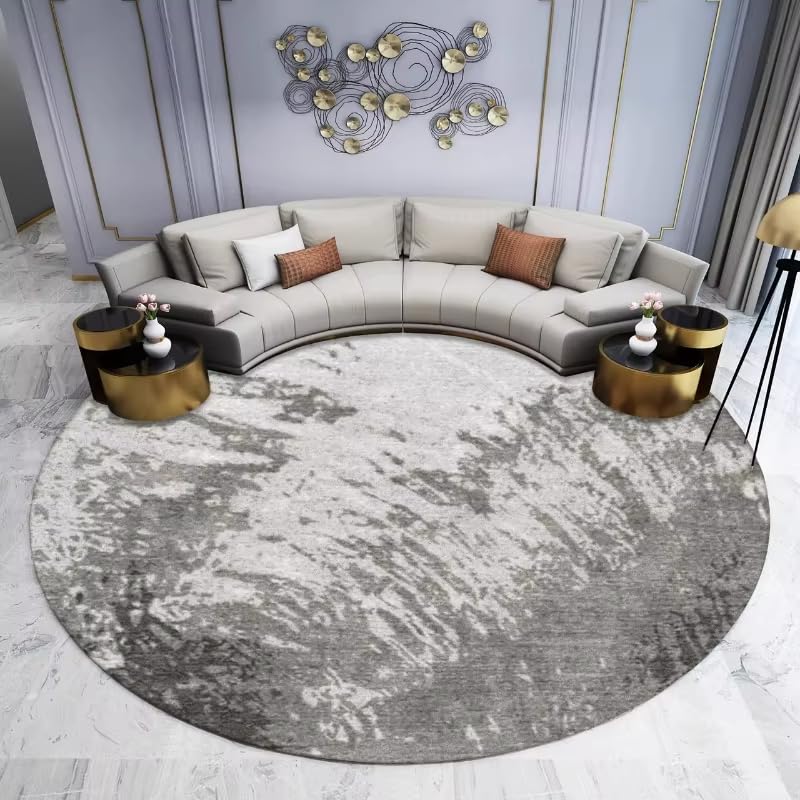 Tapis rond antidérapant gris de 140 cm en peluche douce pour le salon