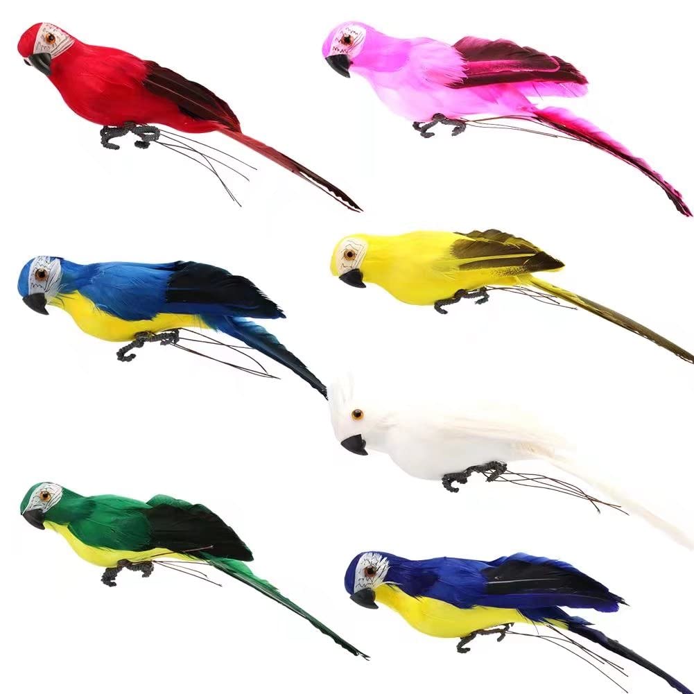 2 Pcs Artificial Birds Fake Parrot Foam Feather Parrot Birds for Home Garden Lawn Decoration Ornaments Party Accessories 25cm