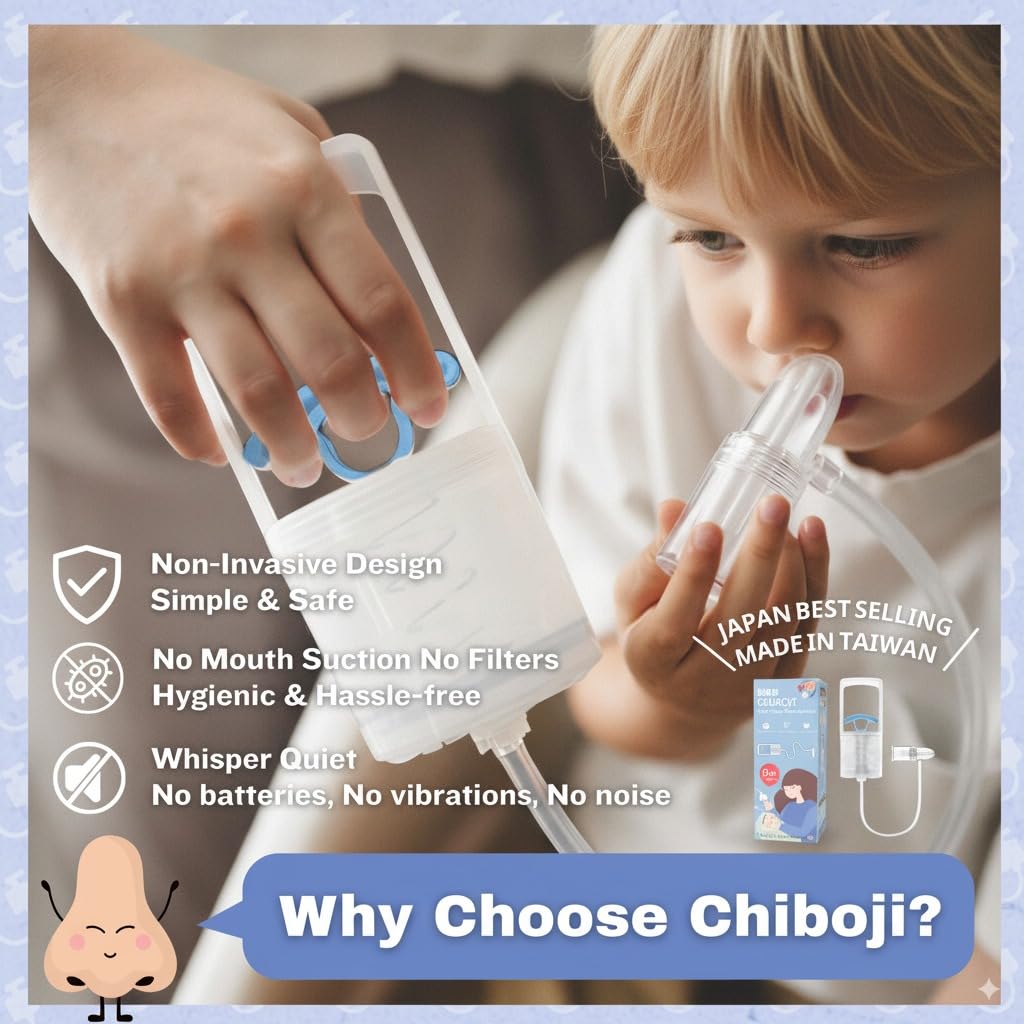 Chiboji - Aspiratore nasale per neonati e bambini, pompa manuale con punta non invasiva per un'aspirazione rapida e silenziosa, allevia il naso chiuso e muco chiaro, prodotto a Taiwan
