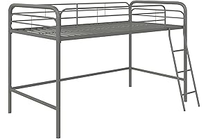 DHP Jett Tall Loft Bed Twin Size Junior Loft Bed Frame with Ladder, Silver