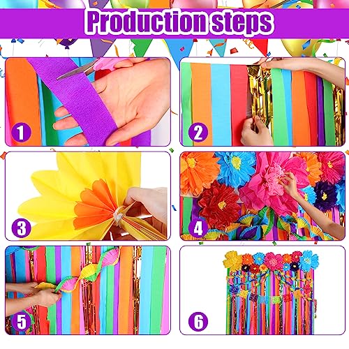 Image of TaoBary 28 Pcs Mexican Party Decorations Set Mexican Paper Flowers Fiesta Ruffled Streamer Backdrop Papel Picado Banner Mexico Party Decorations for Cinco De Mayo Decor(Multicolored,Classic)