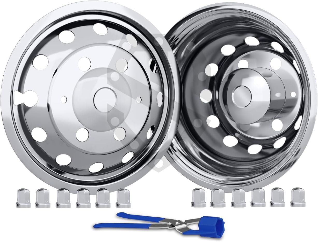 51016 16" Polished Stainless Steel Dually Wheel Simulator Set for 2014-Newer Ford Transit Dually 6 Lugs