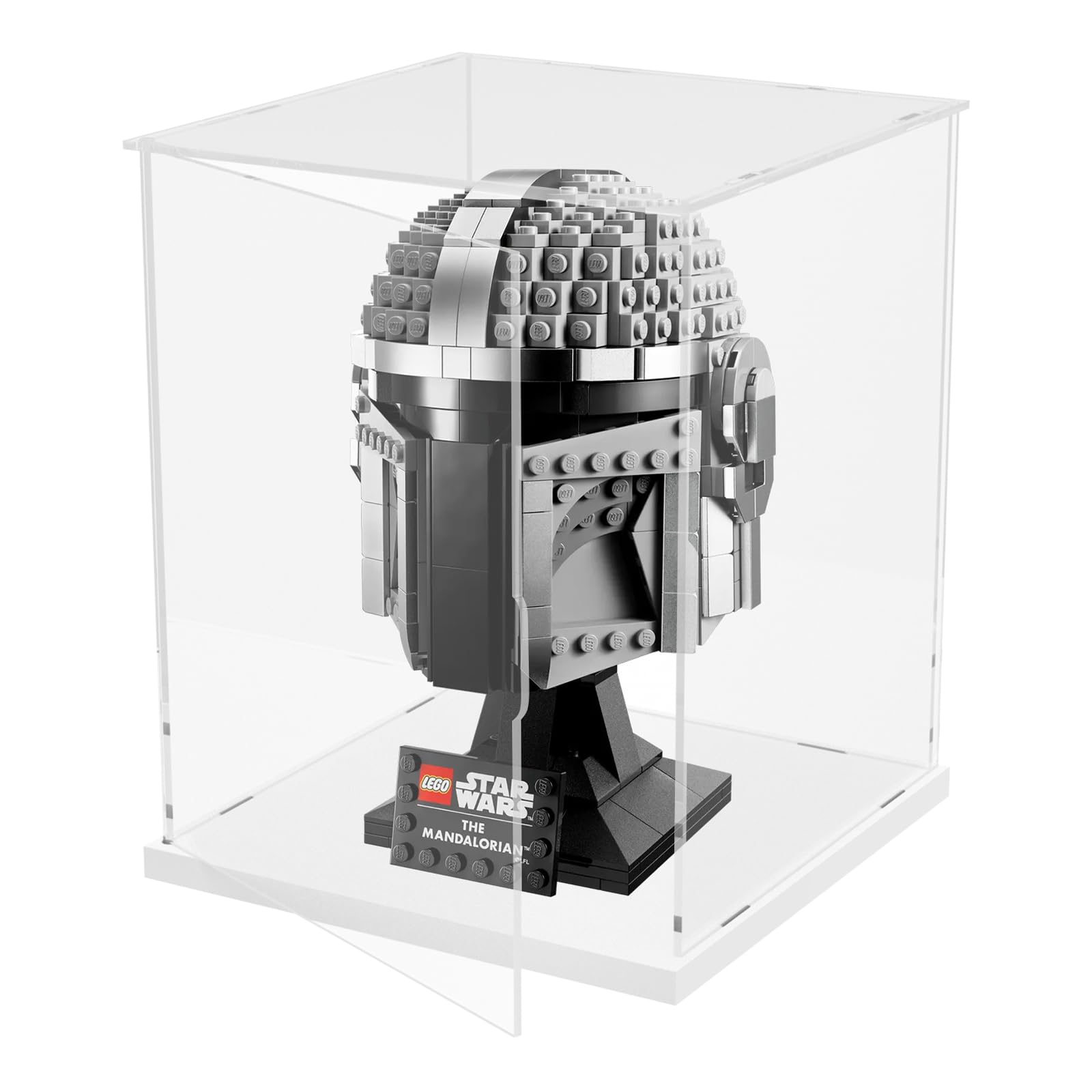 Choowin Acrylic Display Case for Lego Star Wars Helmet Mandalorian Helmet 75328 75408 75304 for Lego R2D2 75379 Thickened Clear Display Cases for Collectibles Assemble Dustproof Box with Door, White
