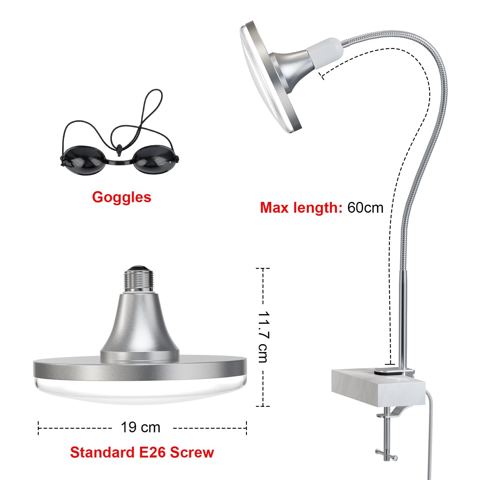 Profey Lampada luce rossa, 660nm, per viso e muscoli, angolo regolabile, 120 LED