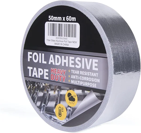 TAPEBEAR Aluminum Foil Heat Shield Tape 2inch x 65Yards, Aluminized Fiberglass Cool Tape 5.5mil Thick Heat Resistant Tape Thermal Barrier for Air Dryer Vent, HVAC, Heating Unit, Hose and Pipe, 196Ft