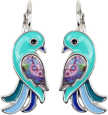 DUOWEI Alloy Enamel Tropical Parrot Bird Earrings Charms Parrot Bird Dangle Romantic Jewelry for Women