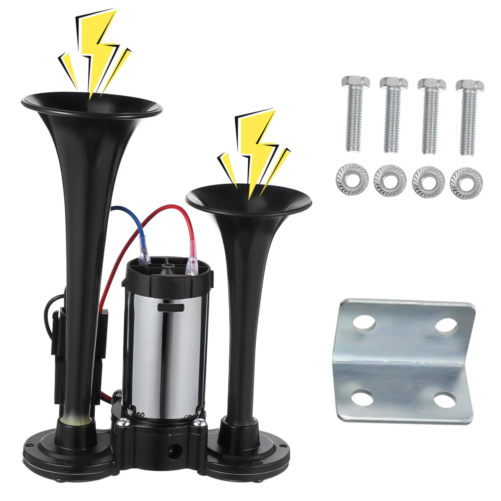 Bocina Eléctrica Doble para Camión y Coche Kit de Aire Portátil Metal Resistente Sonido Potente y Duradero Fácil Instalación Seguridad Vial