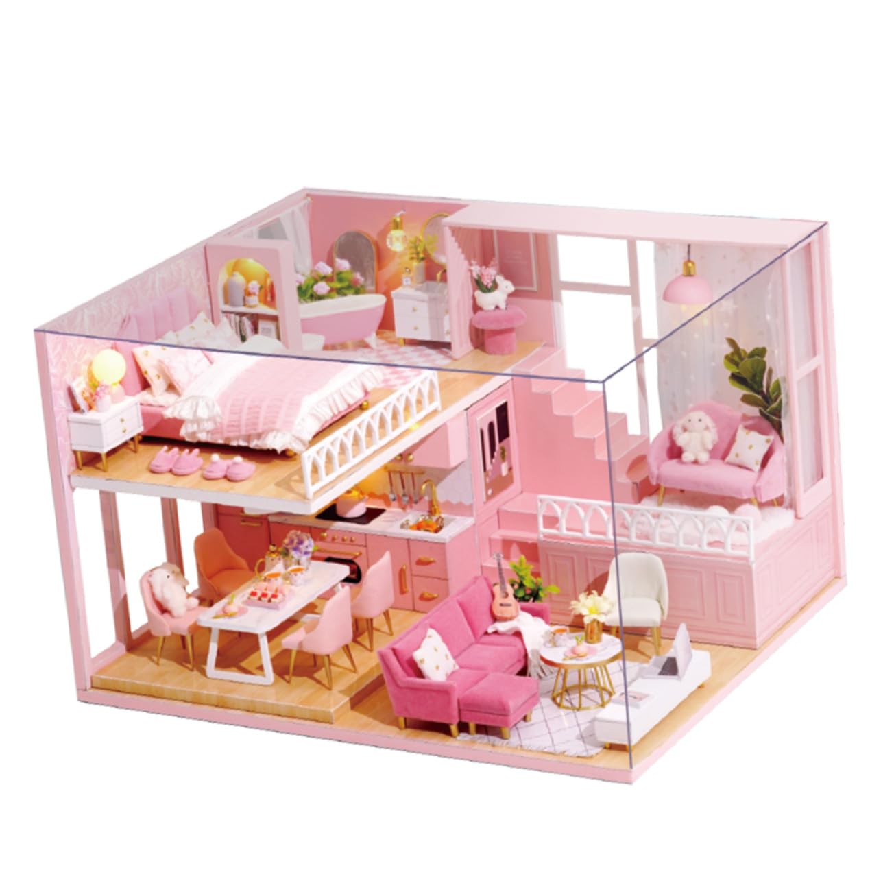 HEMOTON Casa delle Bambole in Miniatura da Costruire Kit Manuale in Legno e Carta Gioco Creativo e Decorazione Elegante per Ragazzo Ragazza e Famiglia