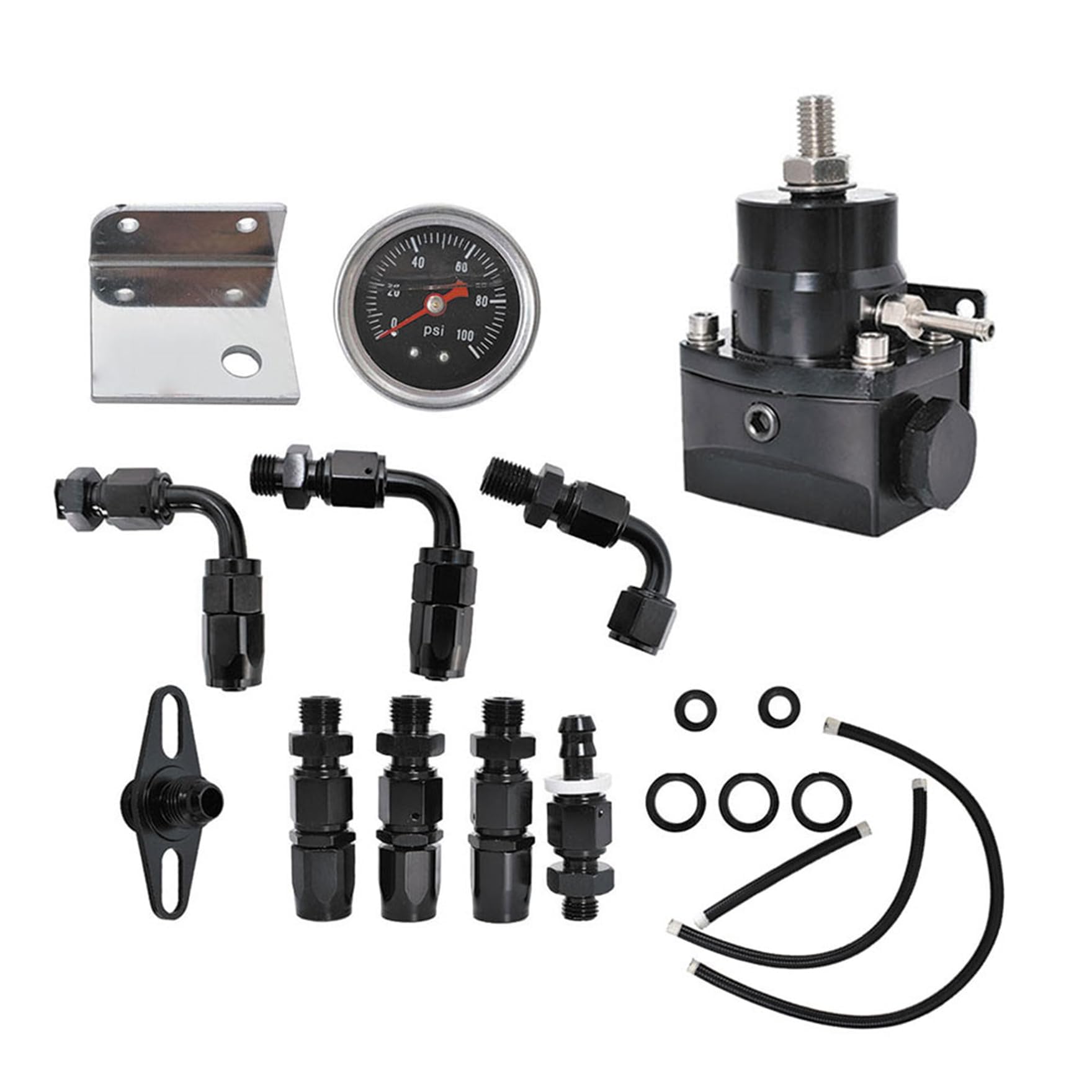 Kit régulateur de pression de carburant universel réglable 100 psi jauge AN6 kit de fixation noir