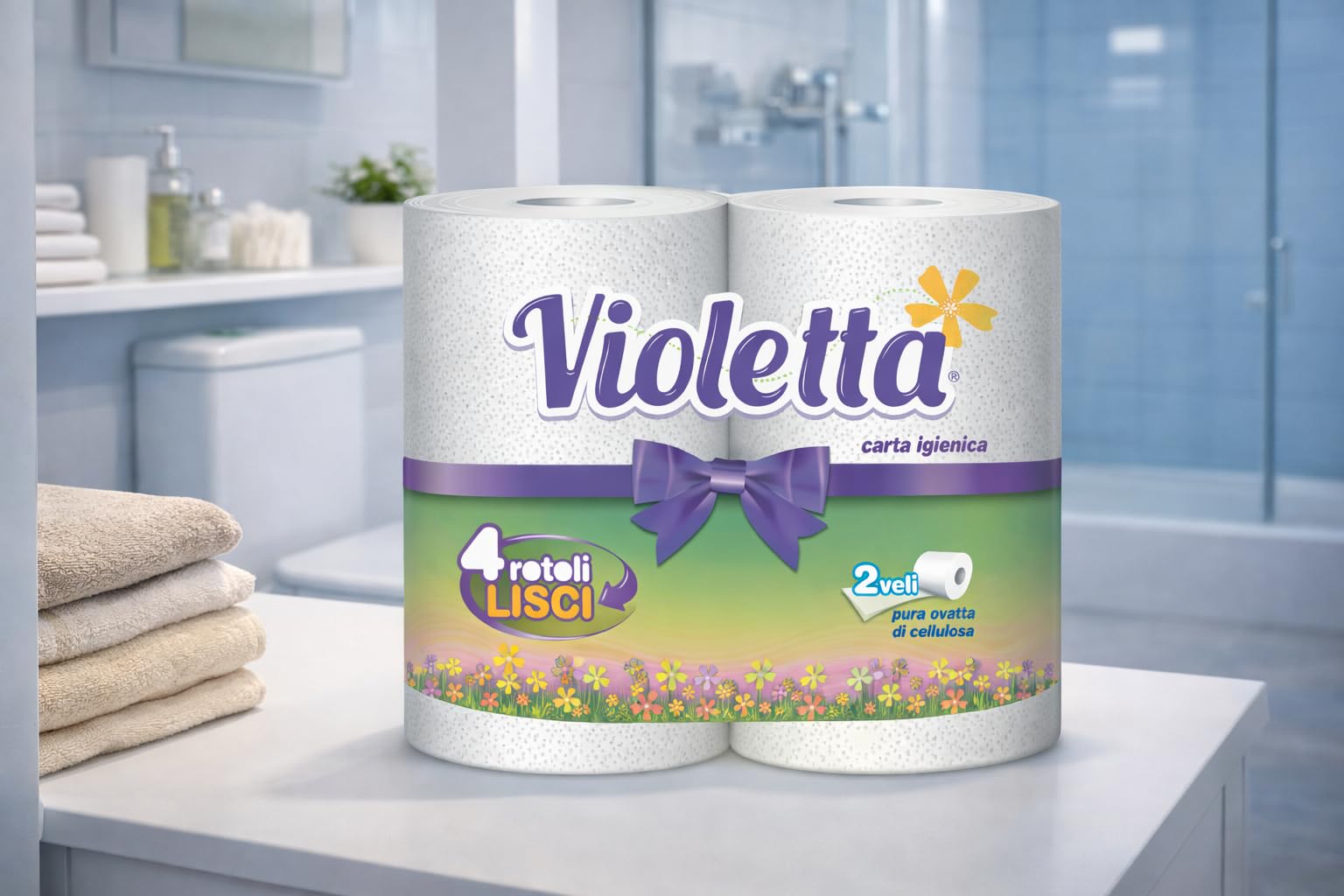Carta Igienica 2 Veli VIOLETTA OFFERTA 80 ROTOLI TOTALI- 4X20 Confezioni - 36.000 Strappi