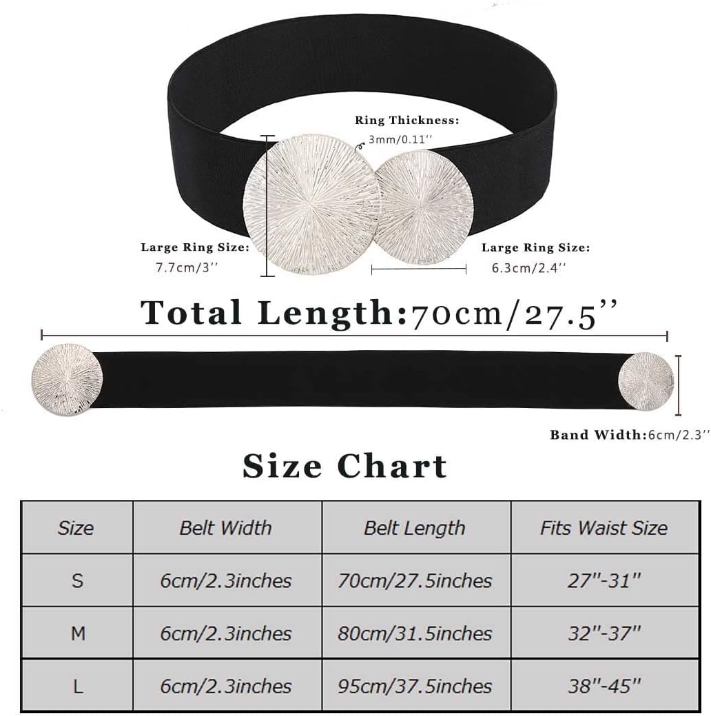 Tgirls Women Black Thick Belt Elastic Wide Waist Belt for Dresses with Big Buckle - Image 6