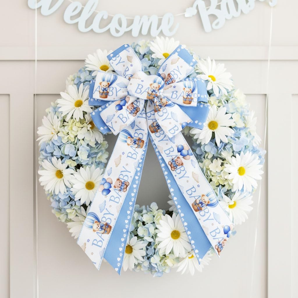 2.5 Inch Baby Shower Ribbon for Boy - Blue and White Bear Paw Decorations Wired Edge Ribbon Craft for Gift Wrapping, Bows, Wreath, Party Decor - Gender Reveal Ribbon for Boxes Bags, 2 Rolls,10 Yard