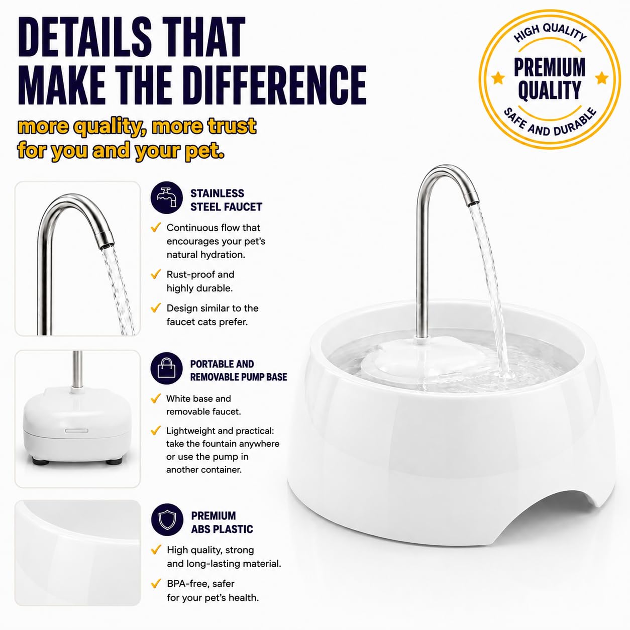 AMICUS - Aqua Mini fontana portatile per animali domestici - Fontana d'acqua per cani e gatti, fontanella automatica per animali domestici, distributore d'acqua per cani e gatti - Adattabile, acciaio