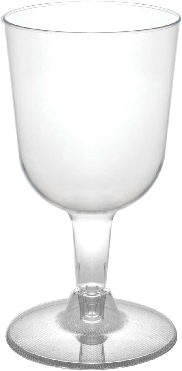 Party Essentials Hard Plastic Two Piece 5.5-Ounce Wine Glasses, Clear, Pack of 50