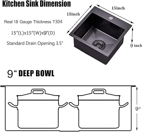 Miniatura 60 de VAPSINT Fregadero de bar de 21 x 20 pulgadas, color negro, calibre 16, acero inoxidable 304, hecho a mano, para cocina pequeña, al aire libre