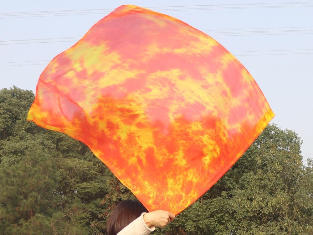 Winged Sirenny 40" Prophetic Worship Sheer Silk Flex Flag, Church Liturgical Praise Adoration Dance Banner (Flame)