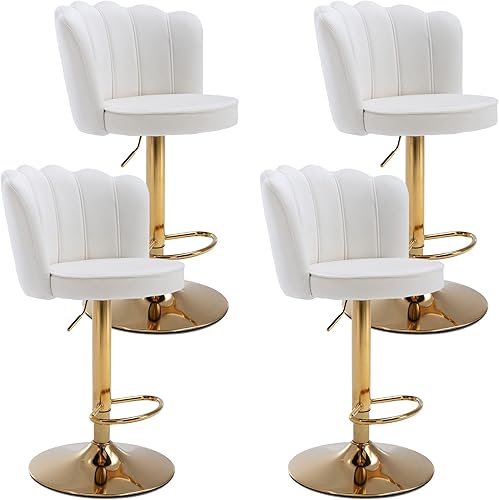 DM-Furniture - Juego de 4 taburetes giratorios de altura de bar tapizados ajustables sillas de bar de terciopelo con respaldobase dorada para isla