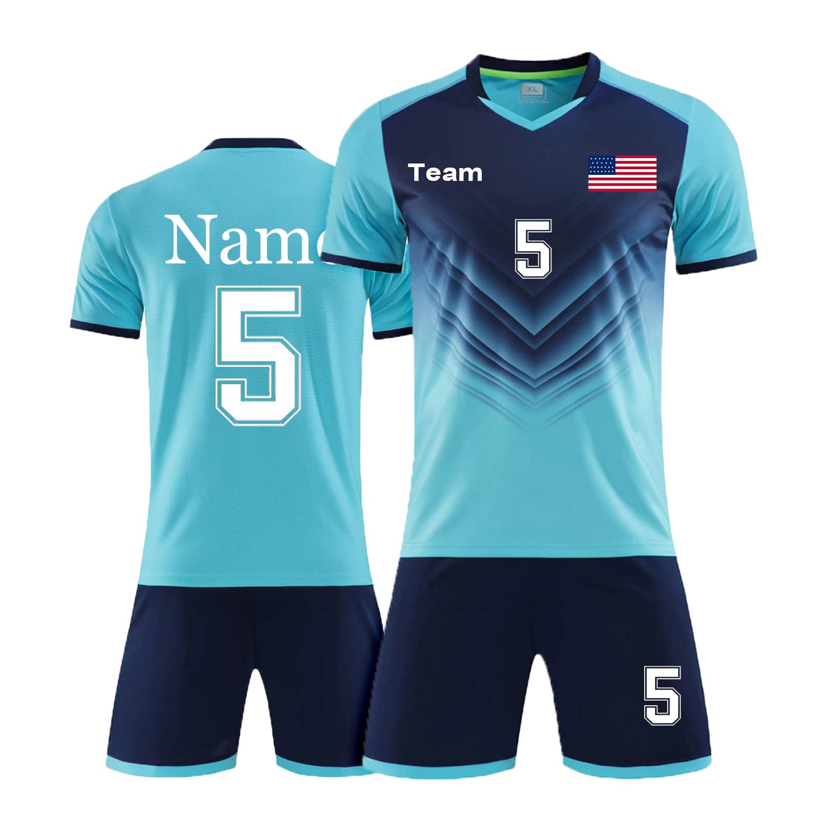 Personalized Soccer Jersey Short Kids Adults with Name Number Team and Logo Custom Shirt Men Women Soccer Shin Pads (Light Blue)