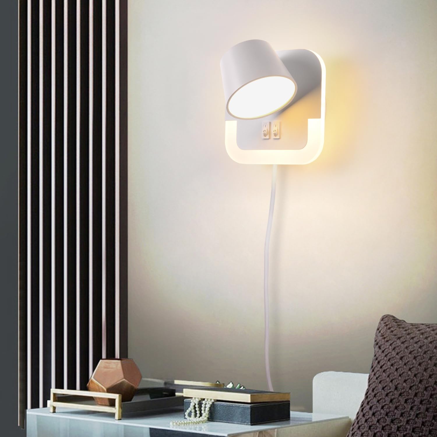 Lampe de lecture LED Applique Murale 3000K Réglable 4W+8W Tête Rotative Blanc