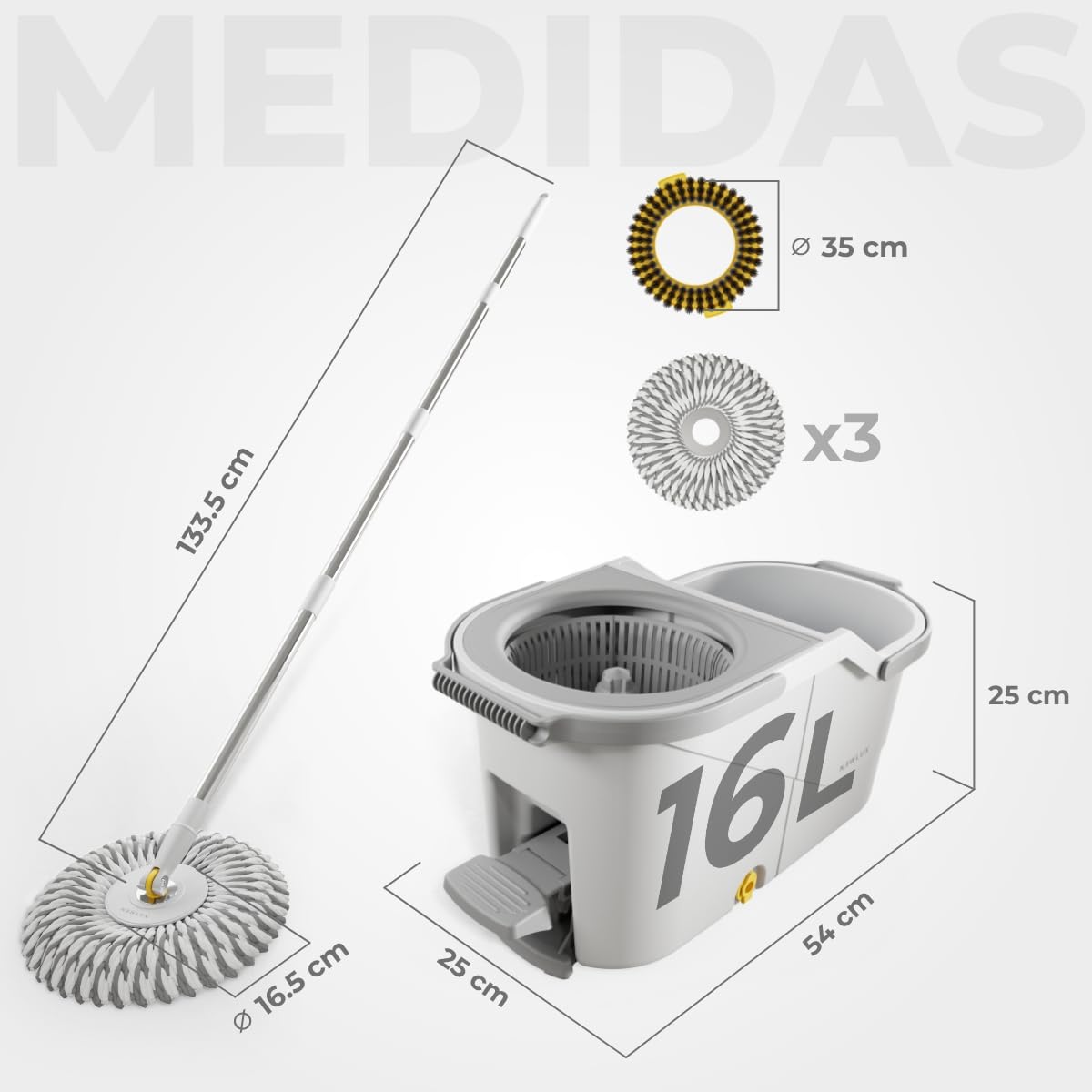 NEWLUX - Fregona autoescurrible Turbo Dual V160 con Mango telescópico 73,5-133,5cm. Juego de Cubo fregona con Pedal, Doble depósito Agua Limpia y Sucia, Cabezal 360º, Incluye 3 mopas Microfibra