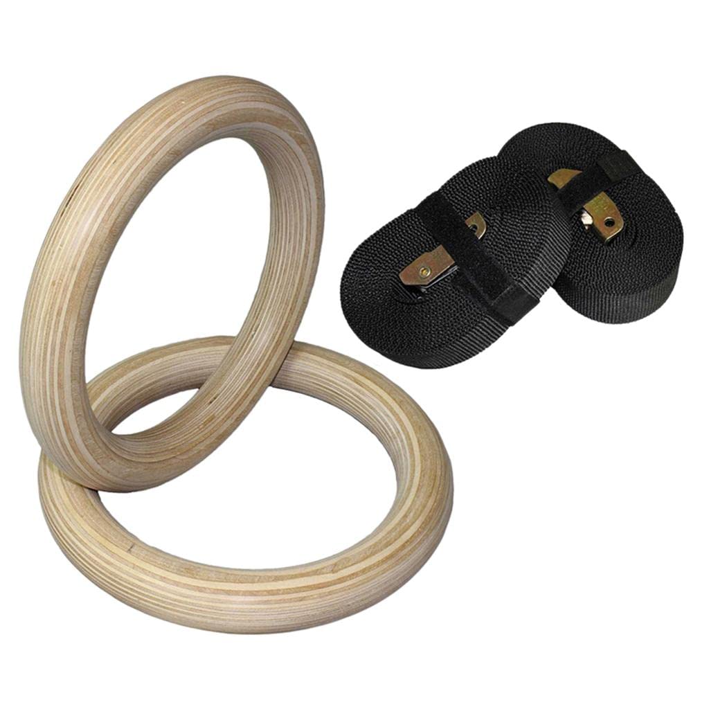 Anelli da ginnastica in legno con cinghie regolabili, attrezzatura da palestra resistente, 28 mm, legno + nero