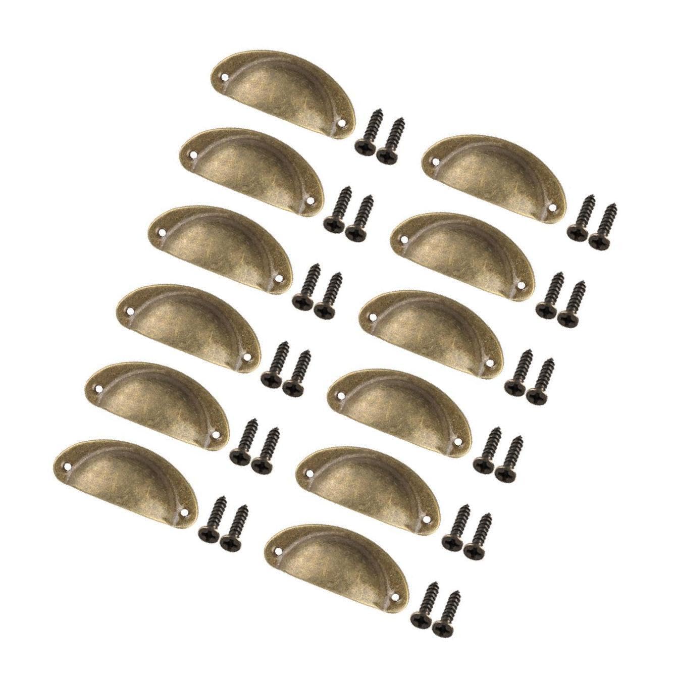 YIXANNX Set of 12 Elegant Cup Pulls Cabinet Dresser Shell Pull Drawer Handles Knobs Furniture Hardware, Yellow Bronze, 15x15x5cm