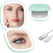 Portable Compact Mirror with Lights,15X Magnifying Pocket Mirror for Purse, Dual LED Travel Mirror with 3 Color Modes, Auto Shut-Off, Small Mirror Compact, Perfect Makeup Travel Essential