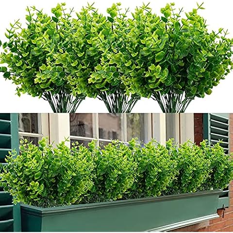 TEMCHY 12 Bundles Artificial Boxwood Stems Faux Plants Shrubs, Fake UV Resistant Greenery Foliage Spring for Farmhouse, Home, Garden, Office, Patio, Wedding and Indoor Outdoor Decor Cover