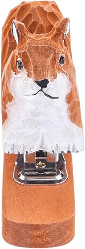 Miniatura 3 de Yoption Grapadora de animales de madera, ardilla de escritorio, hecha a mano, escultura de estatua de tallado de madera para niños, escuela,