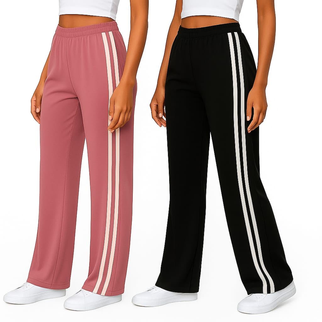 Women’s Side-Stripe Wide-Leg Trouser Combo Pack | High-Waist Stretch Track & Lounge Pants | Comfortable Relaxed-Fit Bottoms Ideal for Casual Outings, Travel-picture-20
