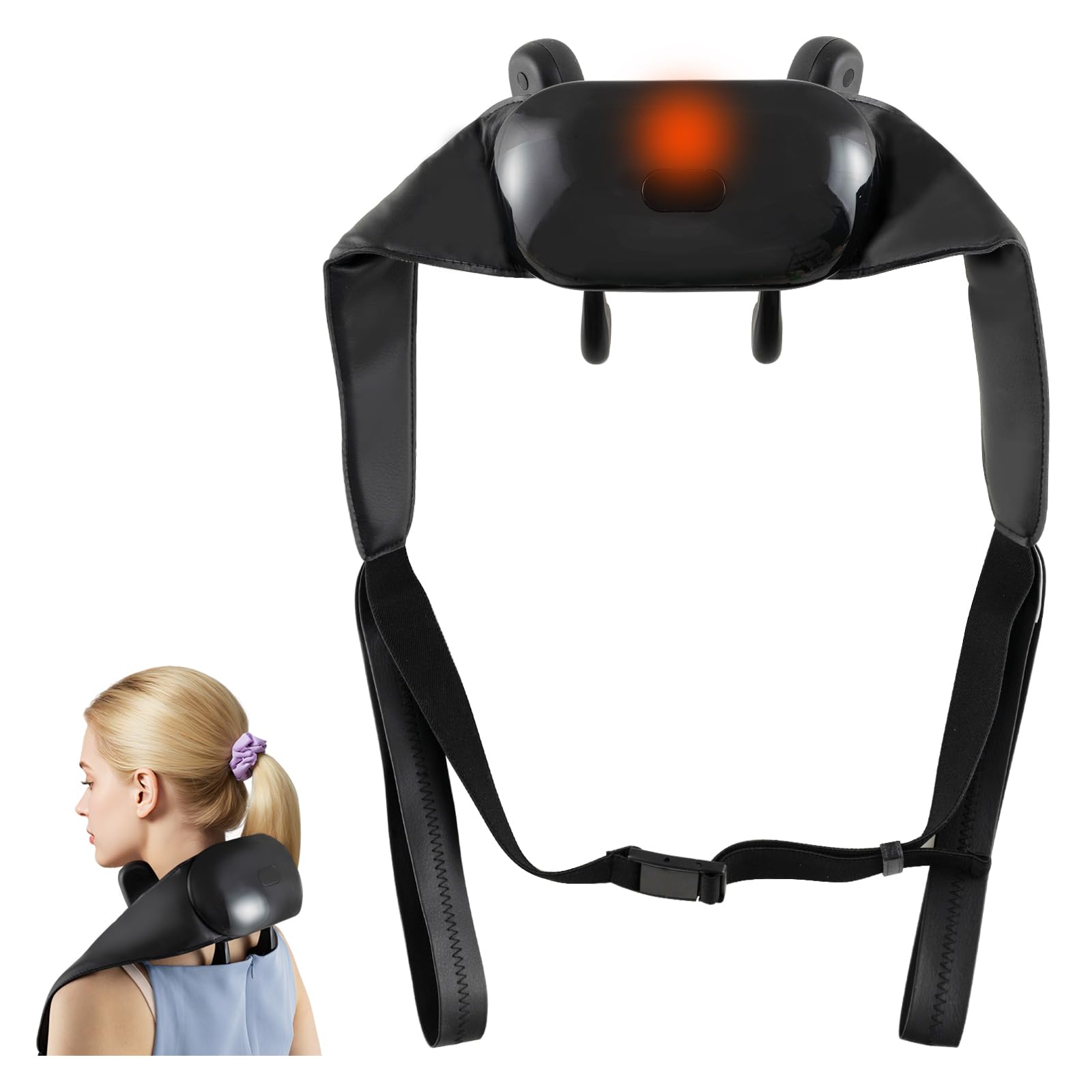 HOMASIS Masajeador de Cuello Inalámbrico con 2 Niveles de Calor, 4D Shiatsu Maseajor Cervical y Espalda con Masaje para Casa, Oficina y Coche Negro