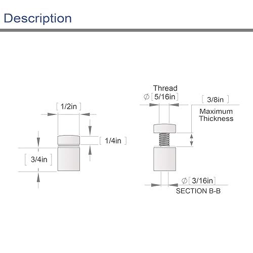 Miniatura 2 de LuckIn Paquete de 20 tornillos de separación (12 pulgada de diámetro x 34 pulgadas de largo), accesorios de montaje de acero inoxidable para