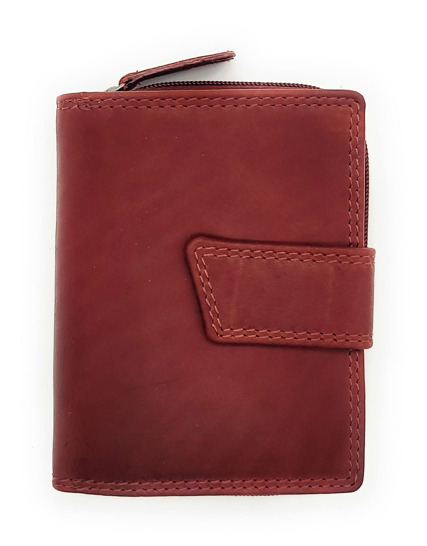 Jockey Club - Monedero pequeño Tarjetero Cartera de piel auténtica para mujer con protección RFID, rojo, small, Retro