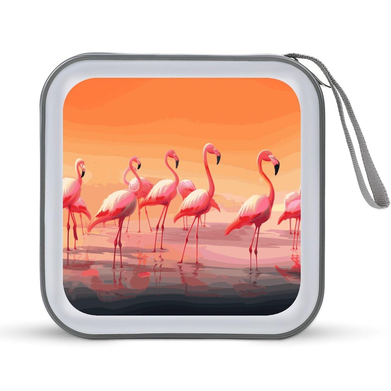 VstaDank A Flock of Flamingos CD Case, Portable CD Sleeve Zipper-Style CD/DVD Wallet, Anti-Scratch CD Storage Pouch, Plastic CD Case for CDs, DVDs, Blu-rays, Vinyl Records