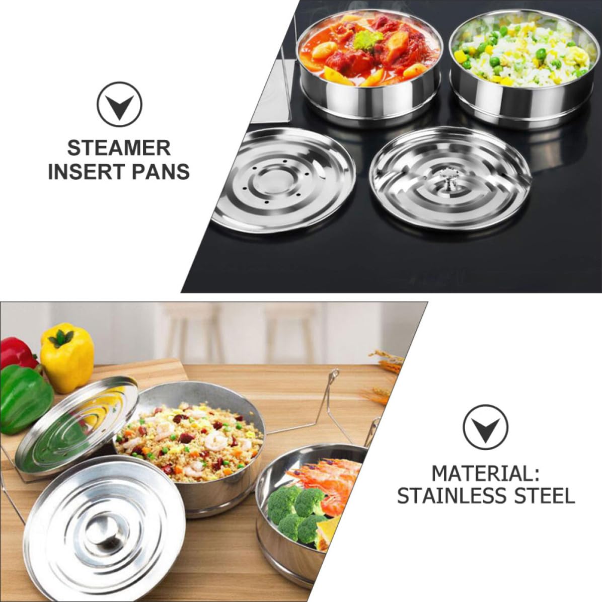 Vaporera de Doble Capa de Acero Inoxidable Plata para Cocinar al Vapor