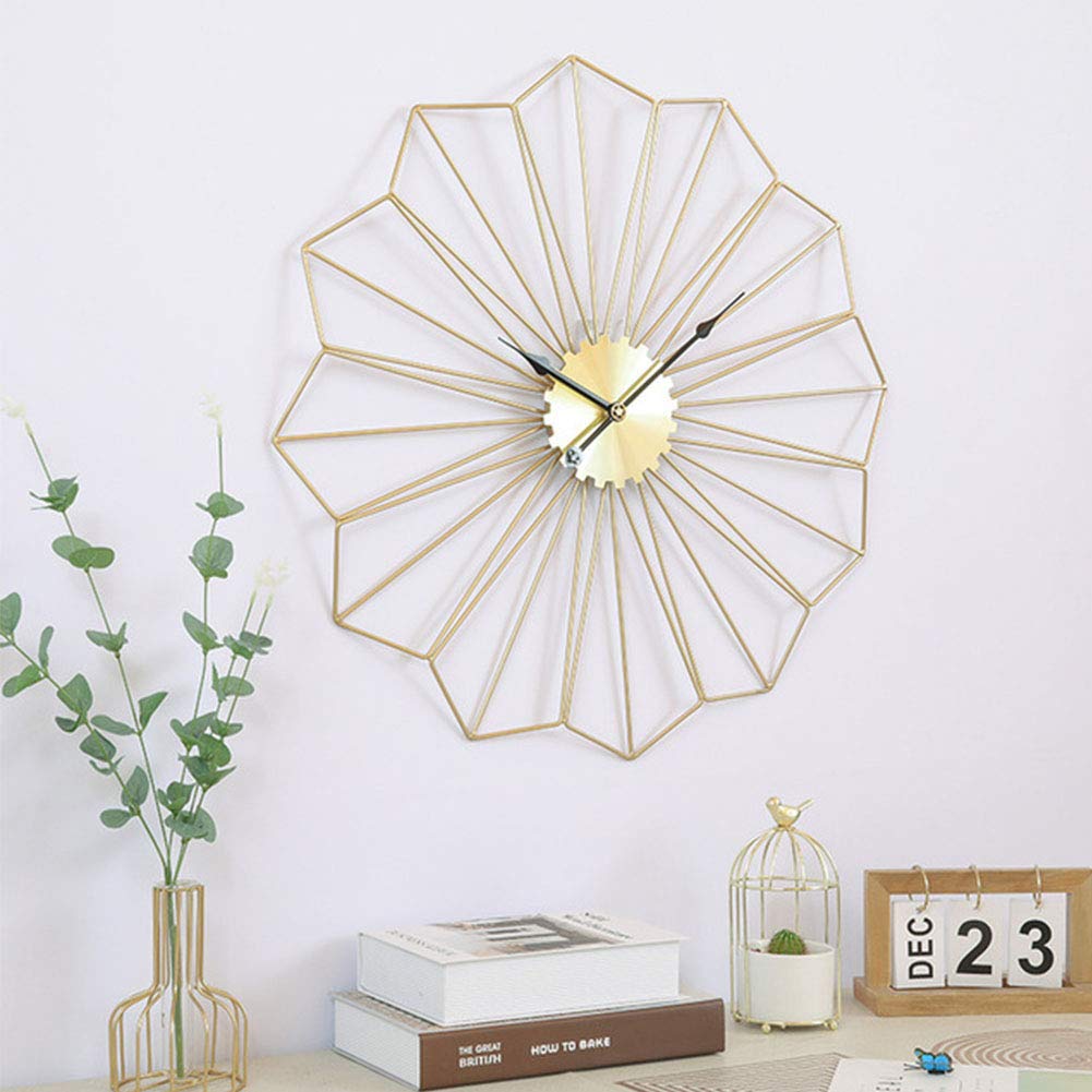 Reloj de Pared, Reloj de Pared Metal con Forma Flor Dorado 60x60x5cm