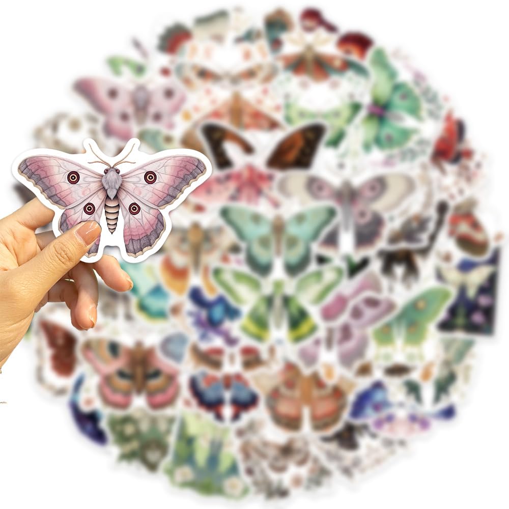 Adesivi a forma di falena per scrapbooking, adesivi estetici a forma di animali, 50 pezzi, adesivi colorati in vinile impermeabili, per bottiglie d'acqua, laptop, accessori per feste a tema animali