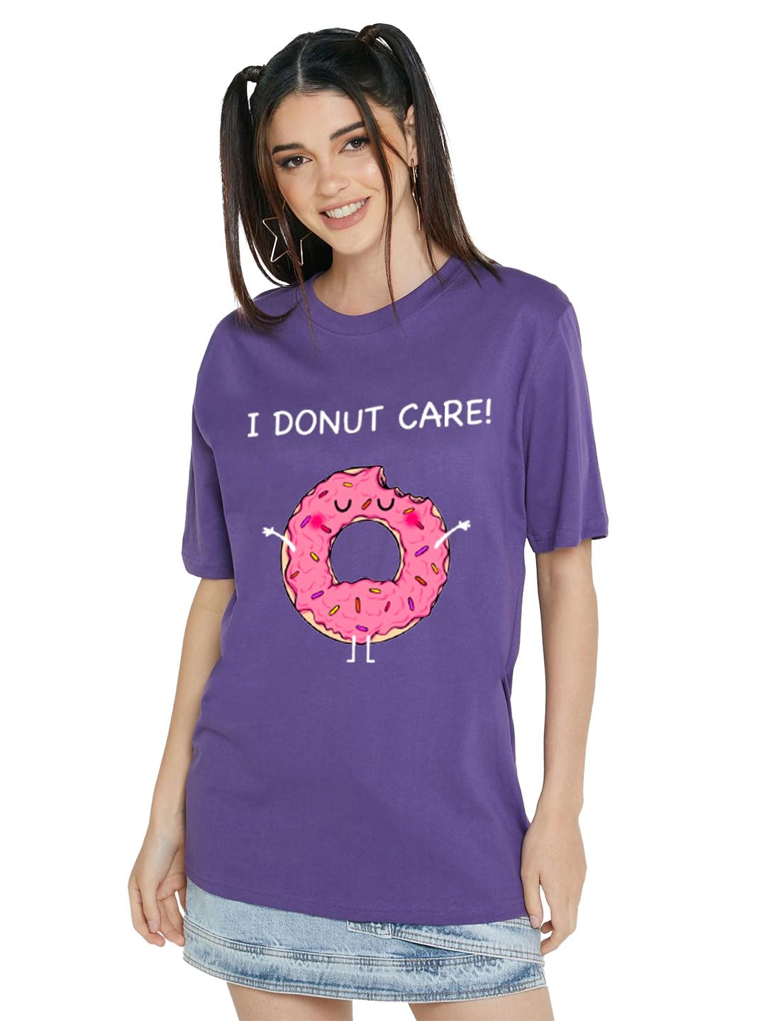 The Zoo Zoo Store Graphic Design Oversized Loose Baggy Fit Drop Shoulder Half Sleeves Pure 100% Cotton T-Shirt for Women