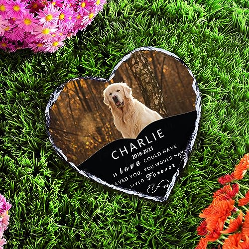 Personalized Pet Memorial Stones for Dogs and Cats - Heart-Shaped Grave Markers with Photo and Name